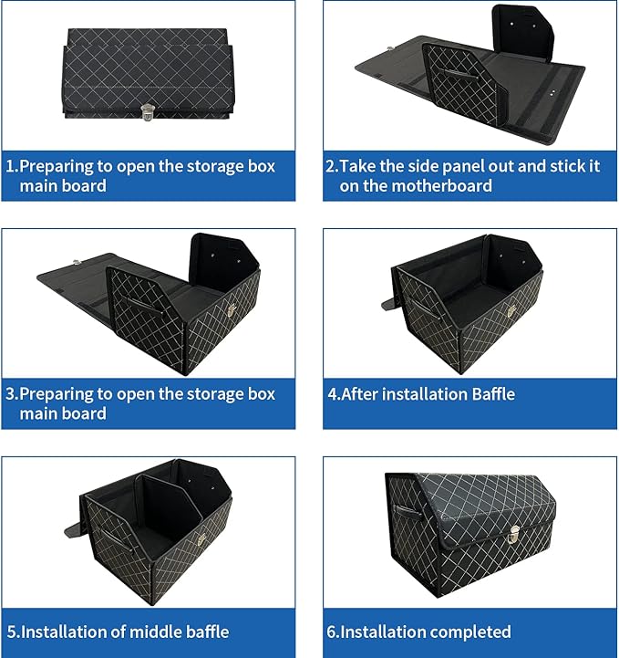 Trunk Organizer for Car With Lid,Foldable Trunk Organizer for SUVs & Sedans,Multi-Functional Leather Storage Box- Black Grid - Small