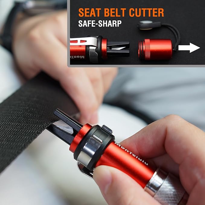 Car Glass Breaking and Seatbelt Cutter Emergency Escape Tool，2-in-1 Safety Hammer and Spring-Loaded Window Breaker Underwater for Life-Saving