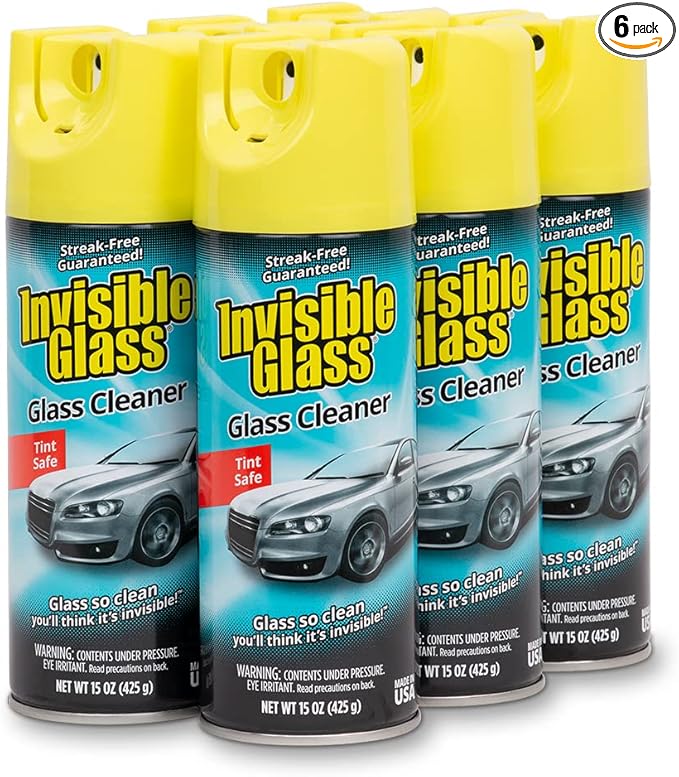 Invisible Glass 91163-6PK Premium Aerosol Glass Cleaner Spray for Car Windshields and Windows, Automotive and Home Window Cleaner, Streak-Free, Ammonia-Free, Tint-Safe – 15 oz (Pack of 6)