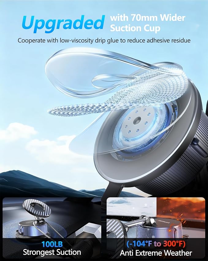 Magnetic Phone Holders for Your Car [89+LBS Suction & 3200gf Magnetic] 360° Adjustable Magsafe Car Phone Mount, Vacuum Suction Cup Car Mount for iPhone 17 Pro Max 16 15 14 13 12 Air Plus
