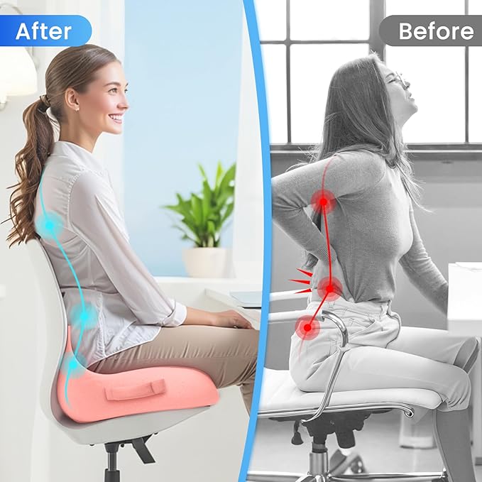 Seat Cushion, Memory Foam Office Chair Seat Cushion for Office Chairs/Car/Long Trip/Desk Chair/Gaming, Large Size for Sciatica & Hip & Tailbone Pain Relief, Sciatica Support (Pink)