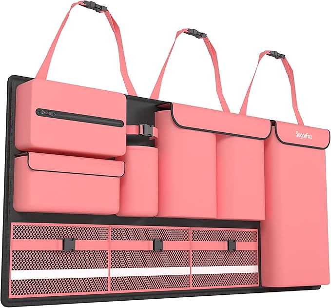 Backseat Hanging Trunk Organizer for SUVs, Cars, Trucks & MPVs | Multi-Pocket Storage with Anti-Slip Straps | Space-Saving Auto Accessory | Gift for Men & Women | Pink, 37.8" x 18.1" - K230