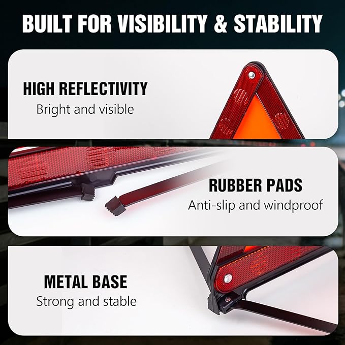 XOOL Emergency Warning Triangle Kit – Roadside Safety Kit with Reflective Warning Triangles, High-Visibility Safety Vests, Storage Bag & Gloves for Car Breakdowns & Emergencies