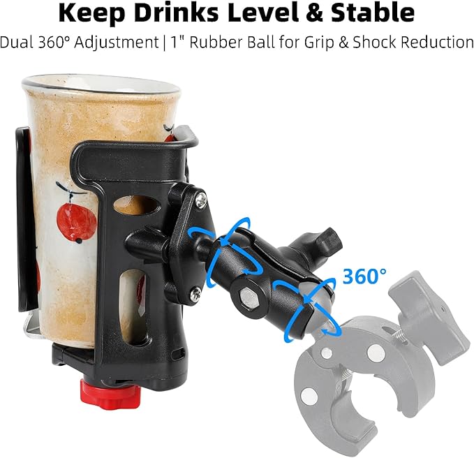 1" Ball Cup Drink Holder with 2.36" Aluminum Arm, Extra Large Adjustable Size Water Bottle Holder for 2.36-3.54" Dia Bottles, Fits RAM Mounts & Motorcycle/Bike 1" Ball Mount
