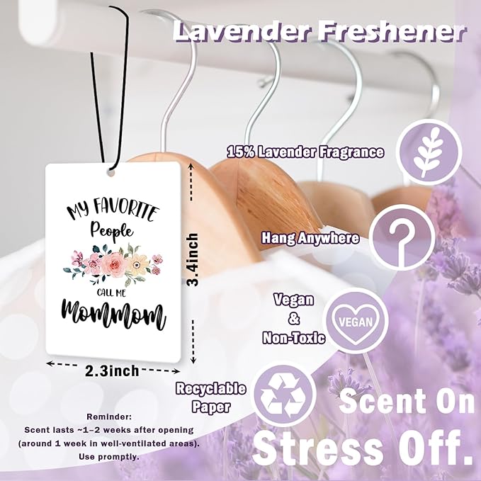 My Favorite People Call Me Mommom Grandma Gifts Car Air Freshener Accessories 3pcs, Rustic Gifts for Grandma Christmas,Floral Hanging Scent Fragrance Card for Women Closet Bathroom Home Decor