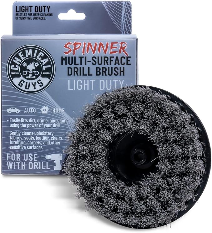 Chemical Guys ACC506 Light Duty Spinner Multi-Surface Drill Brush Attachment (Fits Any Standard Drill - Power Scrubber Removes Stains & Gently Cleans Upholstery, Fabric and Carpet), Gray