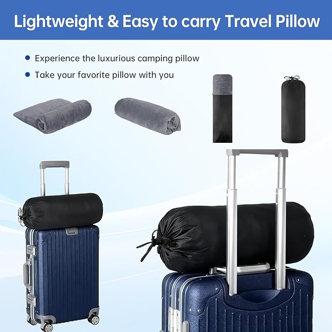 Travel Pillow Compressible Camping Pillow,Compressible Medium Firm, Breathable Cover,Machine Washable,Shredded Memory Foam Pillow Compact Firm Supportive for Adults Kids Outdoor Hiking