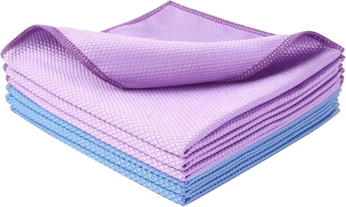SINLAND Microfiber Glass Cleaning Cloth, 6PK, Lint Free Cleaning Cloths for Window, Car Windows, Mirrors, and Stainless Steel, Glass and Window Cleaner 16x16 Inch