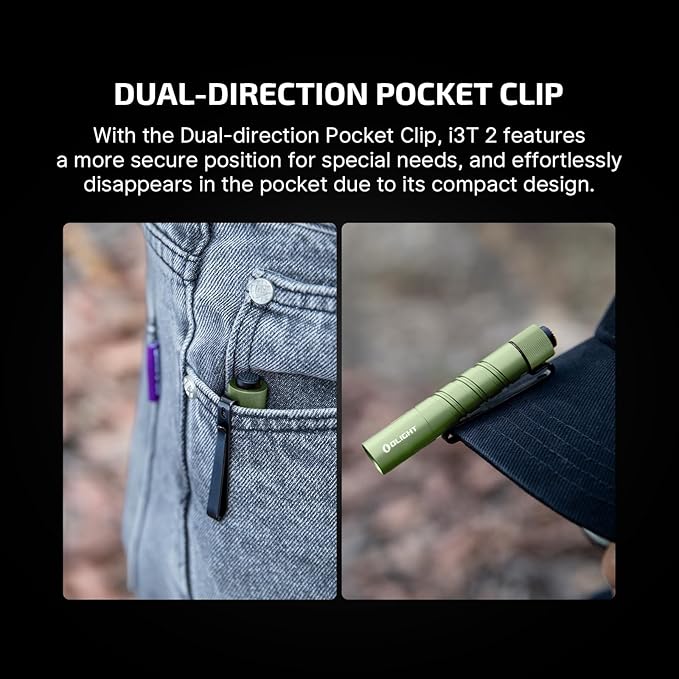 OLIGHT I3T 2 EOS Pocket EDC Flashlight, 200 Lumens Compact Bright Handheld Flash Lights, Dual-Output Tail Switch with AAA Battery and Two-Way Pocket Clip for Camping and Hiking (OD Green)