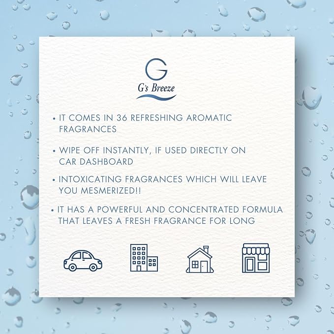 G's Breeze First Rain Air Freshener - Fresh Greens, Soft Florals, Crisp Air Essence - Refreshing Earthy Scent - Long-Lasting Aroma - Ideal for Home, Car, Office - Compact & Convenient, Odor Eliminator