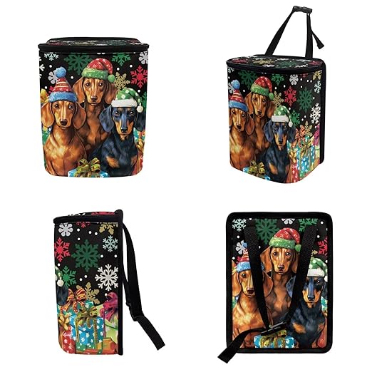 1.2 Gallons Car Garbage Can with Lid, Christmas Dog Trash Bag, Adjustable Hanging for Tail of Console/Back of Seats, Easy to Install, Odor-Free with Zipper Leak-Proof Lid Design