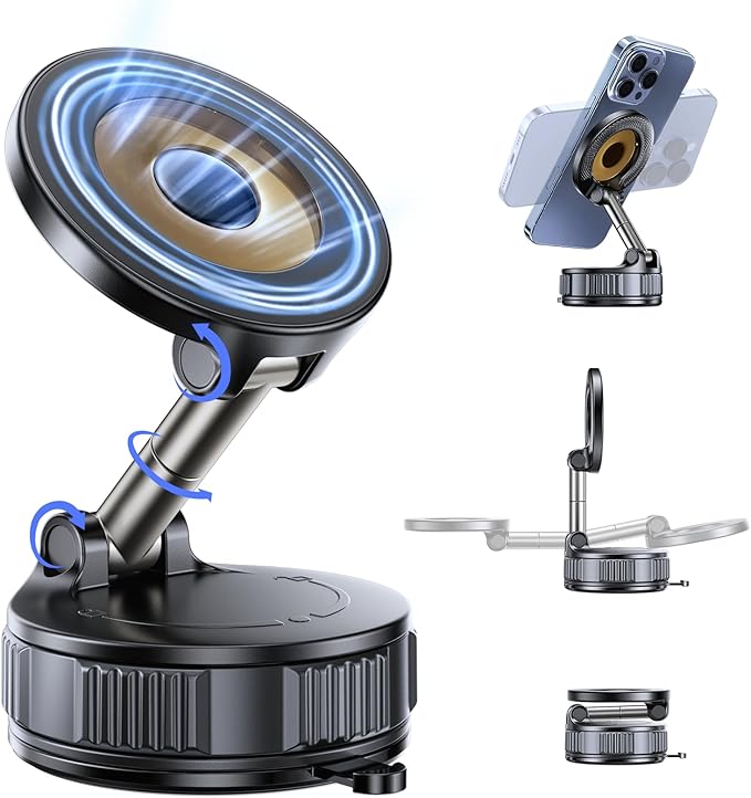 OUNIER Vacuum Magnetic Phone Holder for Car [120+LBS Strongest Suction & 3200gf Magnetic] 360° Adjustable Magsafe Car Phone Mount, Cell Phone Holders for Your Car for iPhone 17 Pro Max 16 15 14 13 12