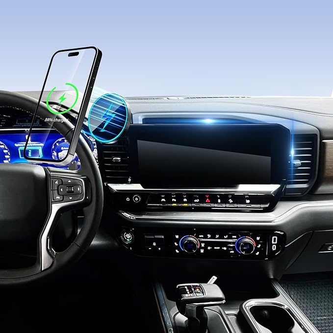 Phone Mount for 2022-2025 Chevrolet Chevy Silverado/GMC Sierra 1500 Accessories 13.4-inch Screen Fixed Clip, Car Magnetic Phone Holder for MagSafe, Magnets Fast Wireless Charger Cell Phone Base