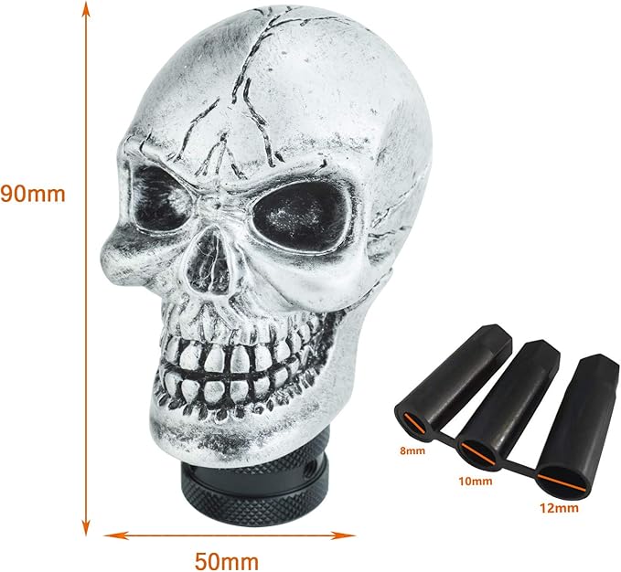 Lunsom Skull Gear Shift Knob Resin Shifter Head Car Transmission Shifting Stick Handle Fit Automatic Manual Vehicle (Silver)