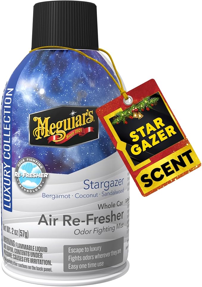 Meguiar's Car Air Refresher Odor Fighting Mist – Stargazer, Long-Lasting Car Freshener Fights Strong & Unwanted Vehicle Smells Renewing Interiors with a Luxurious & Refreshing Scent, 2 oz Aerosol