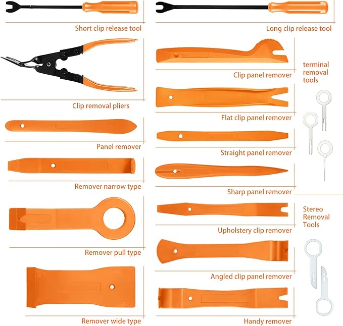 ‎DNA Motoring TOOLS-00248 Car Trim Removal Tool Kit, Clip Plier Upholstery Remover Set for Auto Door Panel Audio Dashboard, with Storage Bag,Orange
