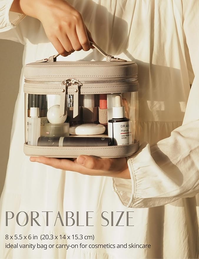 Popvibe Clear Makeup Bag Travel Cosmetic Case Transparent Toiletry Bag with Zipper, Portable Make Up Organizer Traveling Compact Car Bag for Essentials