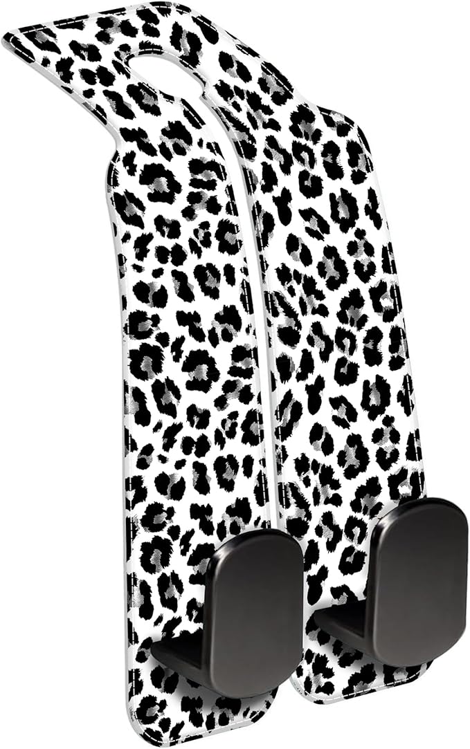 1 Pack Car Seat Headrest Hooks for Purses Abstract Black and Grey Leopard Bag Purse Holder for Car with Double Metal Hooks Car Purse Hanger Hanging Accessories