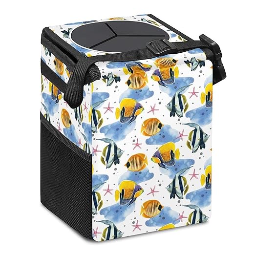 Marine Fish Car Trash Can with Lid - Collapsible Reusable Waterproof Garage Bag,Automotive Garbage Can,Car Accessories Interior Organizer