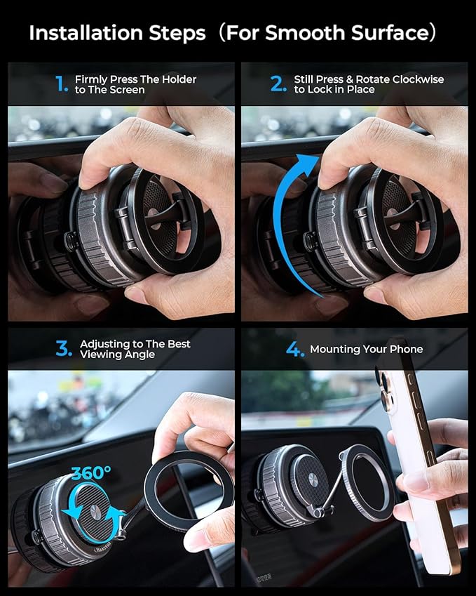 2026 Heavy-Duty Magnetic Phone Holder for Car, Ultra Strong Vacuum Suction Magsafe Car Mount with Full Metal Arm 360° Adjustable Phone Holder for Dashboard & Windshield for iPhone 17 Pro Max & Samsung