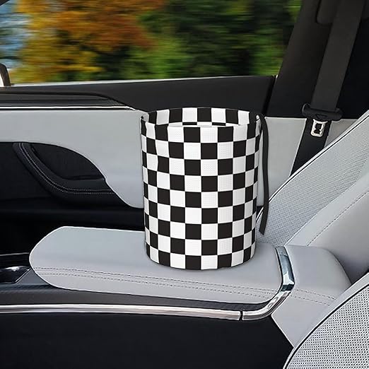 Car Trash Bag Black and White Chess Waterproof Trash Small Car Can Portable Collapsible Car Garbage Can Hanging for Back Seat Floor or Hanging Headrest Car Decor Road Trip Essentials