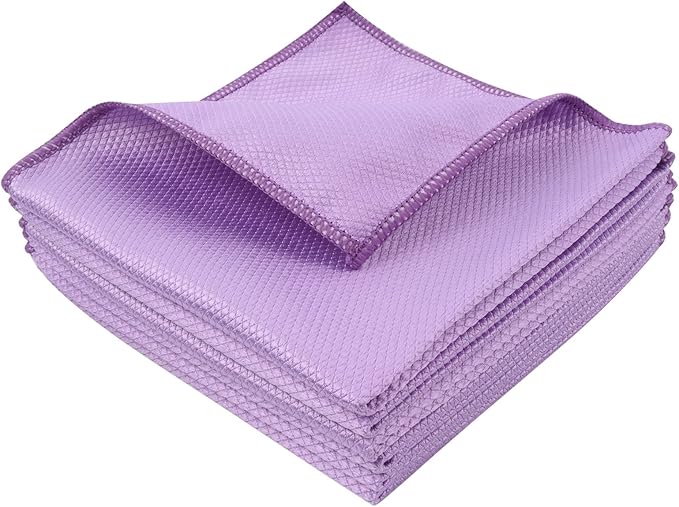 SINLAND Microfiber Glass Cleaning Cloth, 6PK, Lint Free Cleaning Cloths for Window, Car Windows, Mirrors, and Stainless Steel, Glass and Window Cleaner 16x16 Inch Purple
