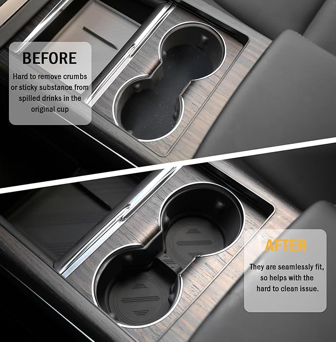 for Tesla Model 3 Y S X Cup Coasters - Model Y 2025 2026, Model 3 2024 2025 2026, Model S/X 2022-2025 Non-Slip Cup Holder Insert Mat Silicone Coasters Interior Accessories for Model 3/Y/S/X