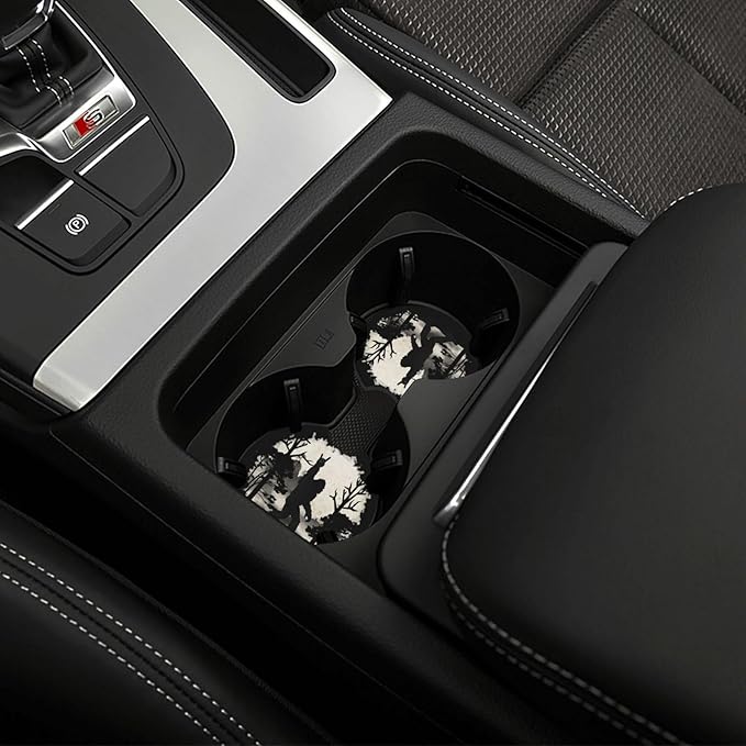 Sasquatch Bigfoot Trees Forest Car Coasters for Cup Holders Pack of 2 Neoprene Cup Mat Pad Vehicle Interior Accessories for Men Women