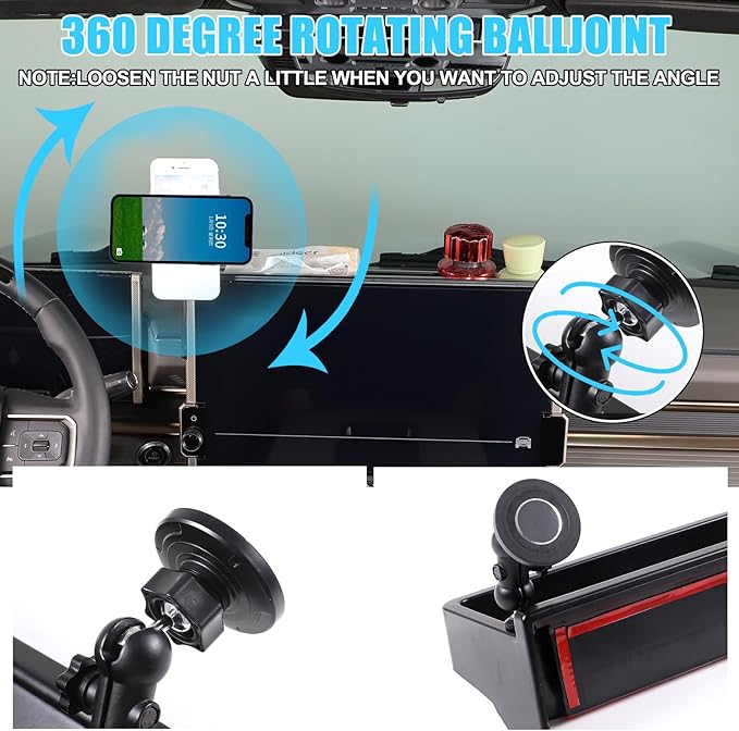 for Hummer EV Accessories Center Console Dashboard Storage Tray Aluminum Phone Holder Mount,360 Degree Rotatable Phone Holder Stand Dash Box Organizer for Hummer EV SUV Pickup 2022-2024 2025 2026 (F)