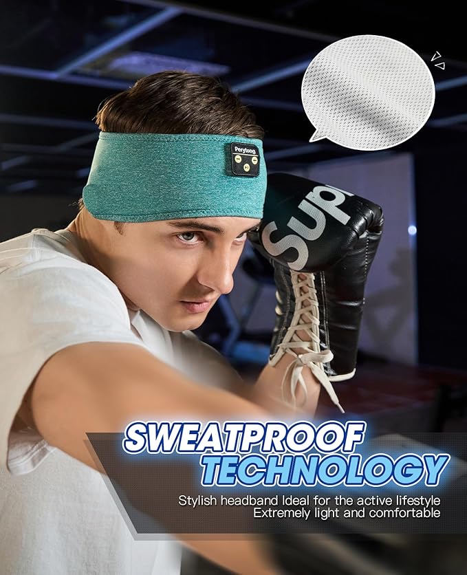 Perytong Sleep Headphones Wireless, Bluetooth Sports Headband Headphones with Ultra-Thin HD Stereo Speakers Perfect for Sleeping,Workout,Jogging,Yoga,Insomnia, Air Travel, Meditation (Green)