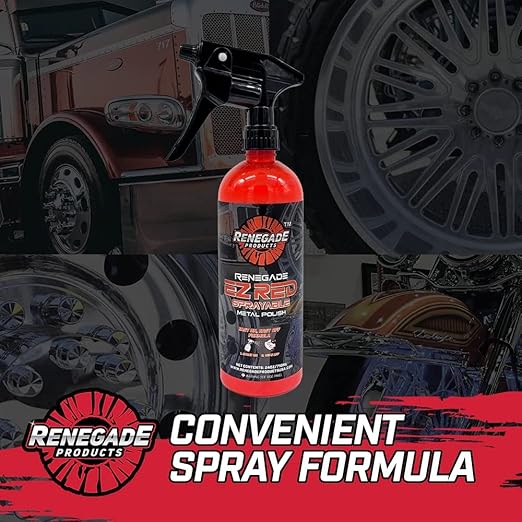 Renegade Products USA - EZ Red Sprayable Metal Polish & Cleaner for Chrome, Aluminum, and Stainless Steel | High-Gloss Shine & Protection | 24oz