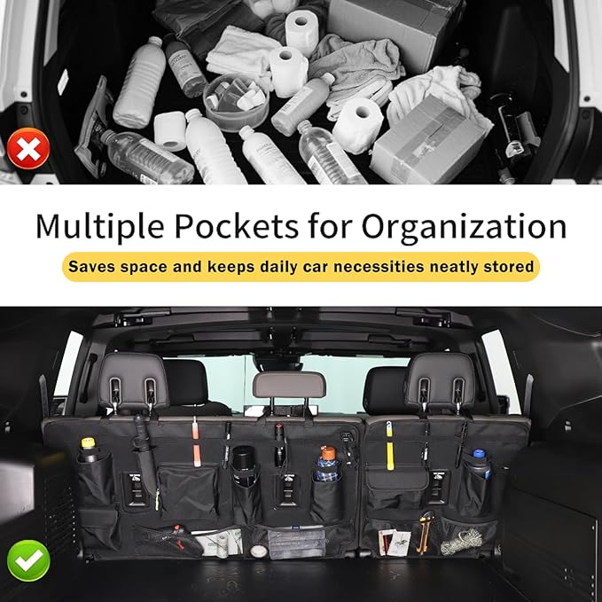 for Hummer EV Accessories Trunk Organizer Backseat Hanging Storage Multifunctional Large Foldable Cargo Seat Back Bag for Hummer EV SUV 2024 2025 2026 with 11 Pockets&Adjustable Straps