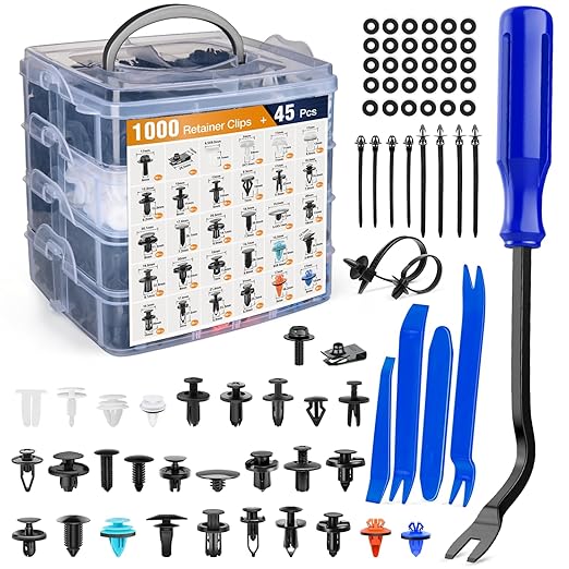 GOOACC 1045Pcs Car Push Retainer Clips & Auto Fasteners Assortment -30 Most Popular Sizes Nylon Bumper Fender Rivets with Fasteners Remover an 10 Cable Ties for Toyota GM Ford Honda Chevy