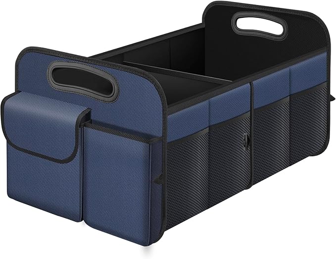 Trunk Organizer, Collapsible Waterproof Multi-Compartment Trunk Organizer for SUVs & Sedans, Car Storage with Reinforced Handles, Car Accessories for Women and Men, 52L