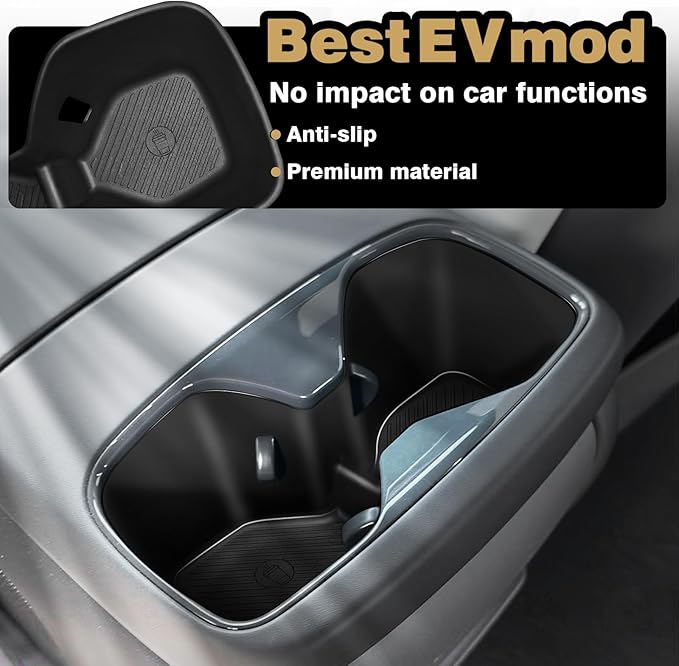 BestEvMod Center Console Rear Cup Holder Compatible with 2024 2025 2026 Kia EV9 Accessories Middle Console Rear Drink Stopper Non-Slip TPE Rubber Organizer Drink Cup Holder