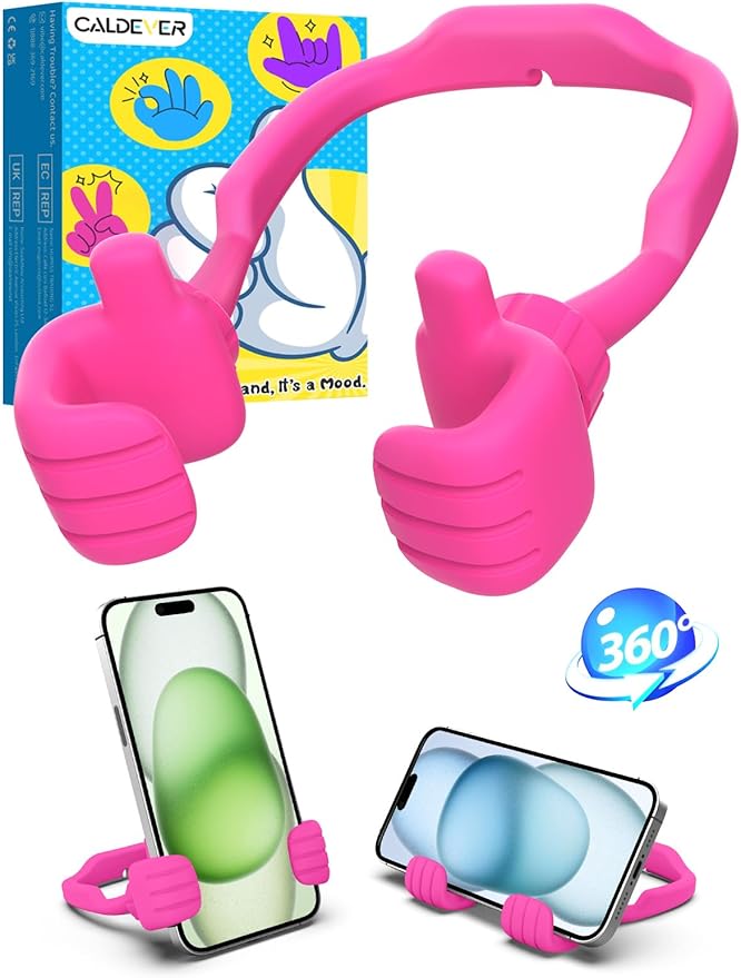 Valentines Day Gifts for Teens Girls Her Women Cell Phone Holder: Thumbs Up Lazy Phone Holder for Desk Gifts for Adults Kids Teenager Wife Mom Funny White Elephant Useful Trendy Stuff Hot Pink