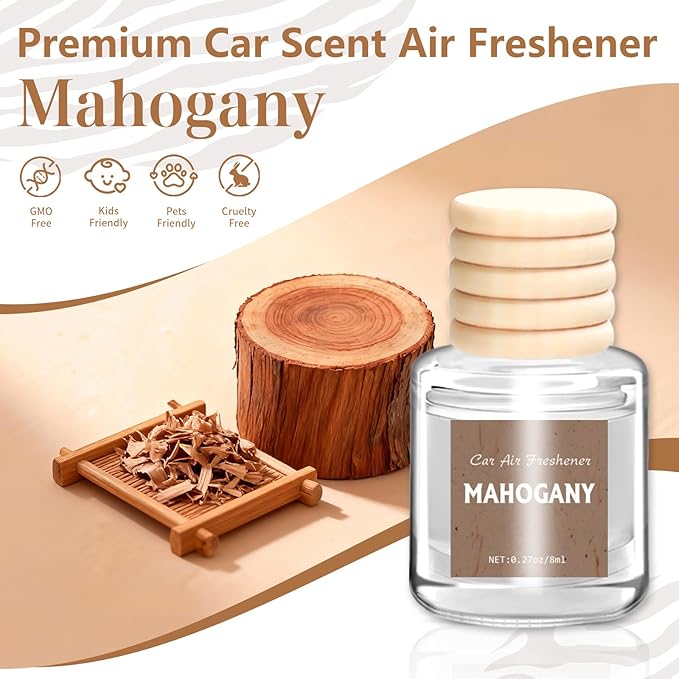 AROIC 6 Pack Car Air Freshener, Mahogany Premium Woody Car Air Freshener Diffuser Fragrance, Hanging Essential Oil Diffuser for Auto Interior Decor, Long Lasting Natural Scent Car Accessories Unisex