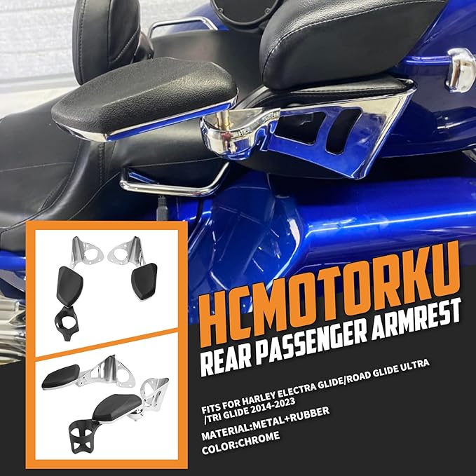 Passenger Armrests with Adjustable Cup Holder Fit for Harley Touring Electra Glide FLHT, Road Glide Ultra FLTR, Tri Glide FLHTCUTG 2014-2024 (Chrome)