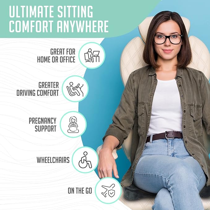 Premium Foldable Travel Seat Cushion - for Relief of Lower Back, Sciatic, Butt and Tailbone Pain - for Home & Office Use, Perfect for Travel or Driving - Coccyx Seat Cushion