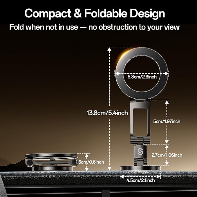 Syncwire Fits MagSafe Car Mount for Car Dash&Tesla Screen[All-Metal] Magnetic Phone Holder, [Flexible Three-axis]360° Rotation Car Mount Strong Magnets Car Phone Holder for iPhone 17 16 15 14 Pro Max