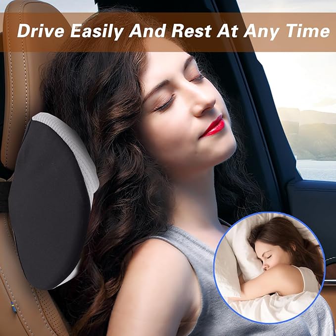 SPRFUFLY Cozy Car Headrest Pillow, Car Pillow for Driving with Adjustable Strap, Breathable Removable Cover & Ergonomic Design - Softness Travel Car Neck Pillow(Moonlight Silver, 1PC)