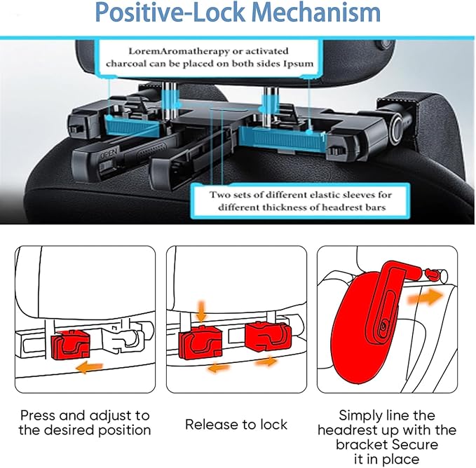 Car Headrest Pillow with Hook, Adjustable Car Seat Neck Support with Memory Foam & Ice Silk, 360° Rotating Travel Sleeping Headrest for Kids & Adults