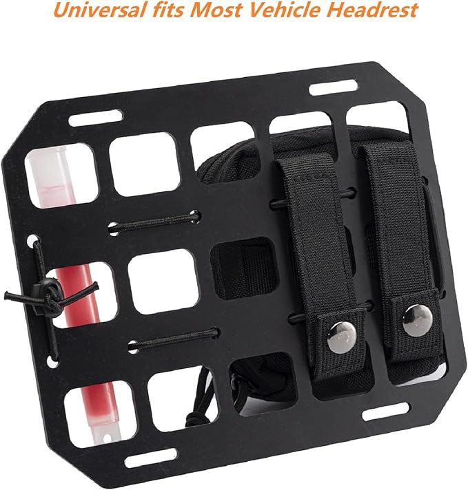 TACNEX Car Headrest Organizer MOLLE Panel for Vehicle Seat Back EDC Pouch Tool Holster Bag Gadget Holder Backpack Insert Panel Tactical Gear Rack Truck Equipment Plate Modular Storage Shelf