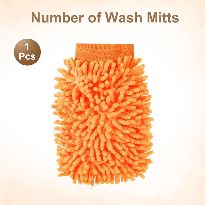 HARFINGTON Chenille Microfiber Car Wash Mitts 9.8" x 7.9" Scratch Free Wash Gloves Absorbent Double Sided Plush Cleaning Drying Mitts for Car Washing Home Orange Yellow