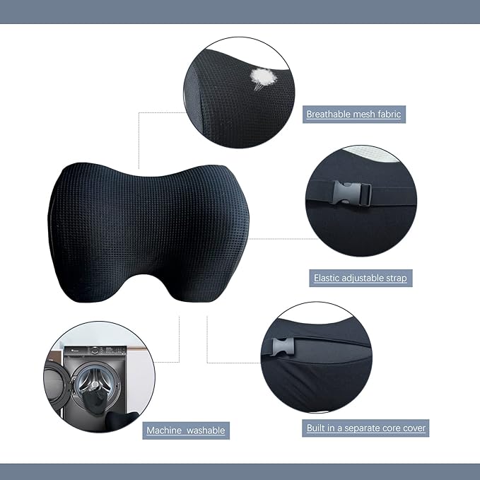 SPRFUFLY Make Relaxing Car Headrest Pillow, Car Pillow for Driving with Adjustable Strap, Breathable Removable Cover & Ergonomic Design - Softness Travel Car Neck Support Pillow(Black, 1PC)