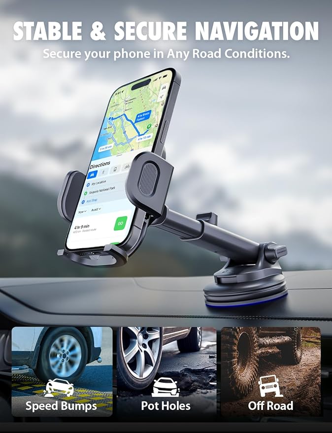 Bracketron TripGrip 2.0 Phone Holders for Your Car – Telescopic 3.5″–6.5″ Arm, Suction Cup with Lock-Lever, 360° Rotation - Support for Dashboard & Windshield Mount