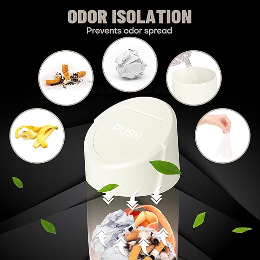 Car Trash Can Bin with Lid - Car Garbage Can Cup Holder - Light Beige Mini Leakproof Vehicle Garbage Bin with 40pcs Trash Bags-Automotive Organizers and Storage for Front Back Seat Accessories