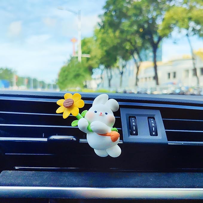 Cute Car Air Freshener for Women/Men, Pilot Car Vent Clips Creative Automotive Fragrance Air Diffuser, Outlet Flower Fan Automotive Decoration Interior Accessories (Flower Bunny)