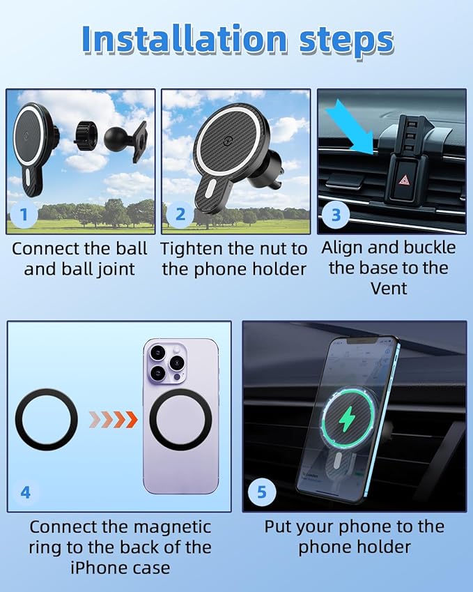 PZK Car Phone Mount for Honda CRV CR-V 2017 2018 2019-2020 2021 2022 Accessories 5th Gen CRV Custom Air Vent Phone Holder Magnetic 15W Fast Wireless Charger 360° Rotation Automobile Cradles