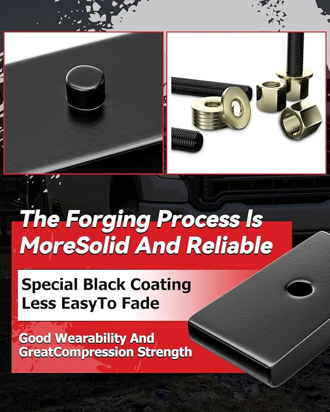 1" Leveling Lift Block Kit for 1999-2023 Silverado Sierra 1500 2WD 4WD, 1 inch Rear Black Leveling Lift Block Kit Extended Square U-Bolts